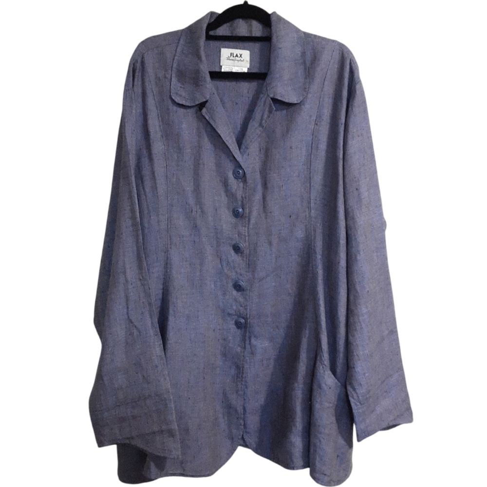 Flax Women's Purple/Teal Linen Blend Button-Up Artist Jacket